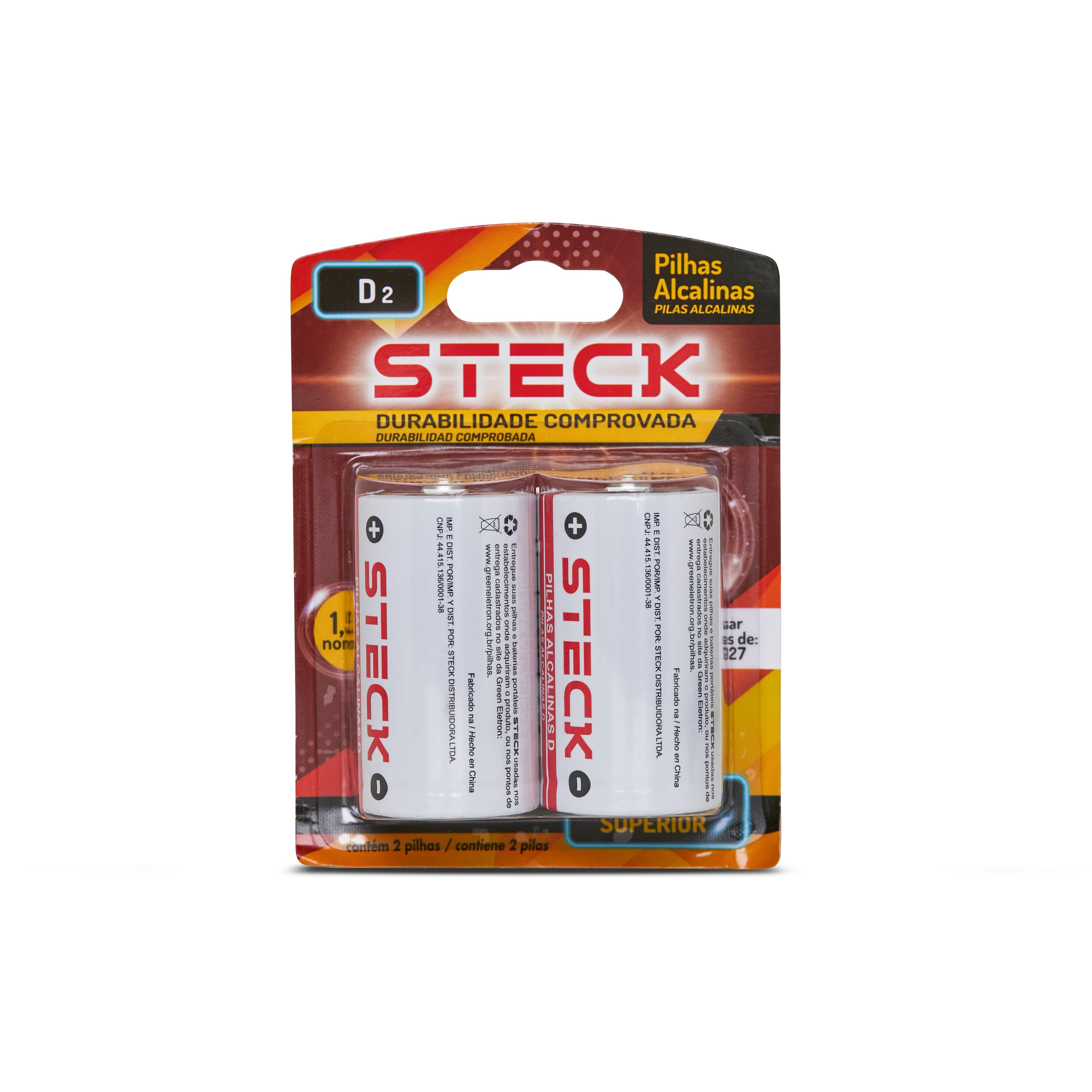 Pilha Alcalina 1.5V Tipo D Pack C/2 Steck Pa15D2
